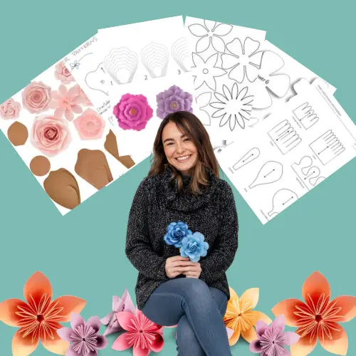 Alina segurando flores de papel